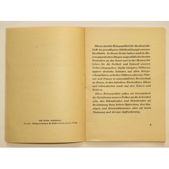 30 artículos de guerra por Dr Goebbels. Dreissig Kriegsartikel für das Deutsche Volk, 1943. Espenlaub militaria